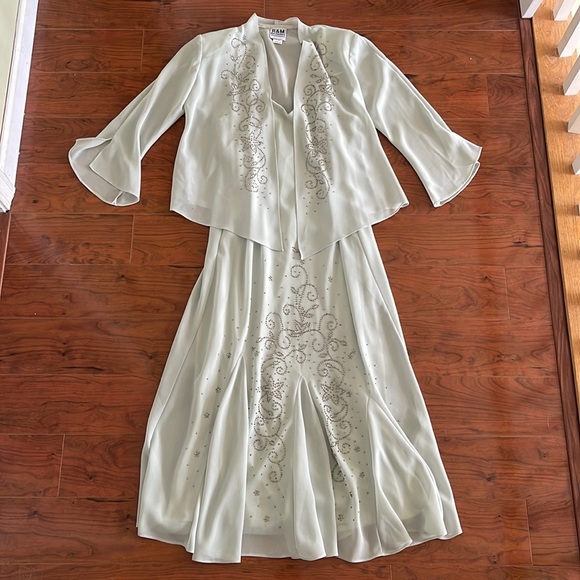 R & M Richards Sage Green Rhinestone Bridal Gown Dress - Picture 1 of 14